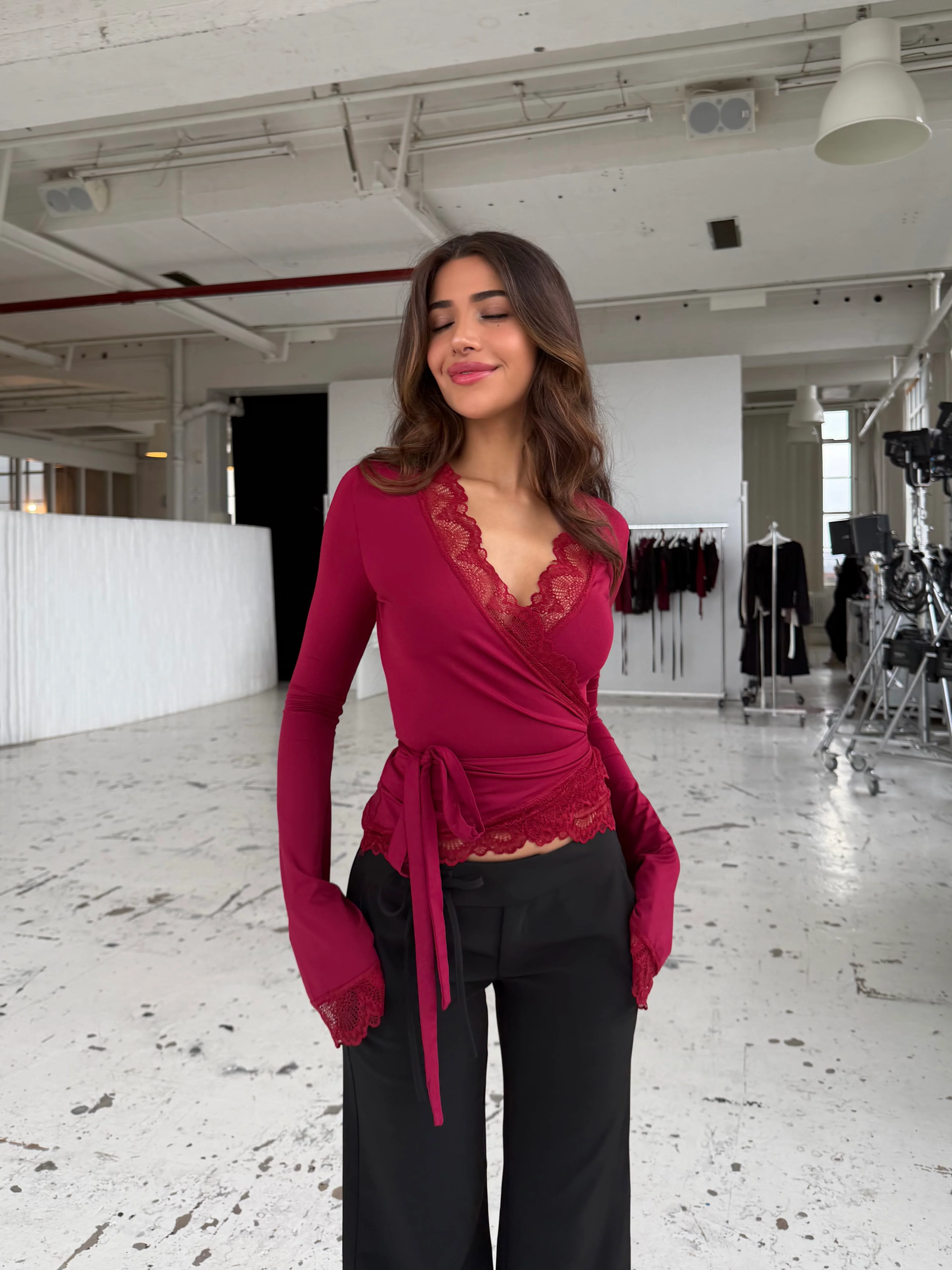 New Ballerina Basic Lace Top – Dark Red - Image 2