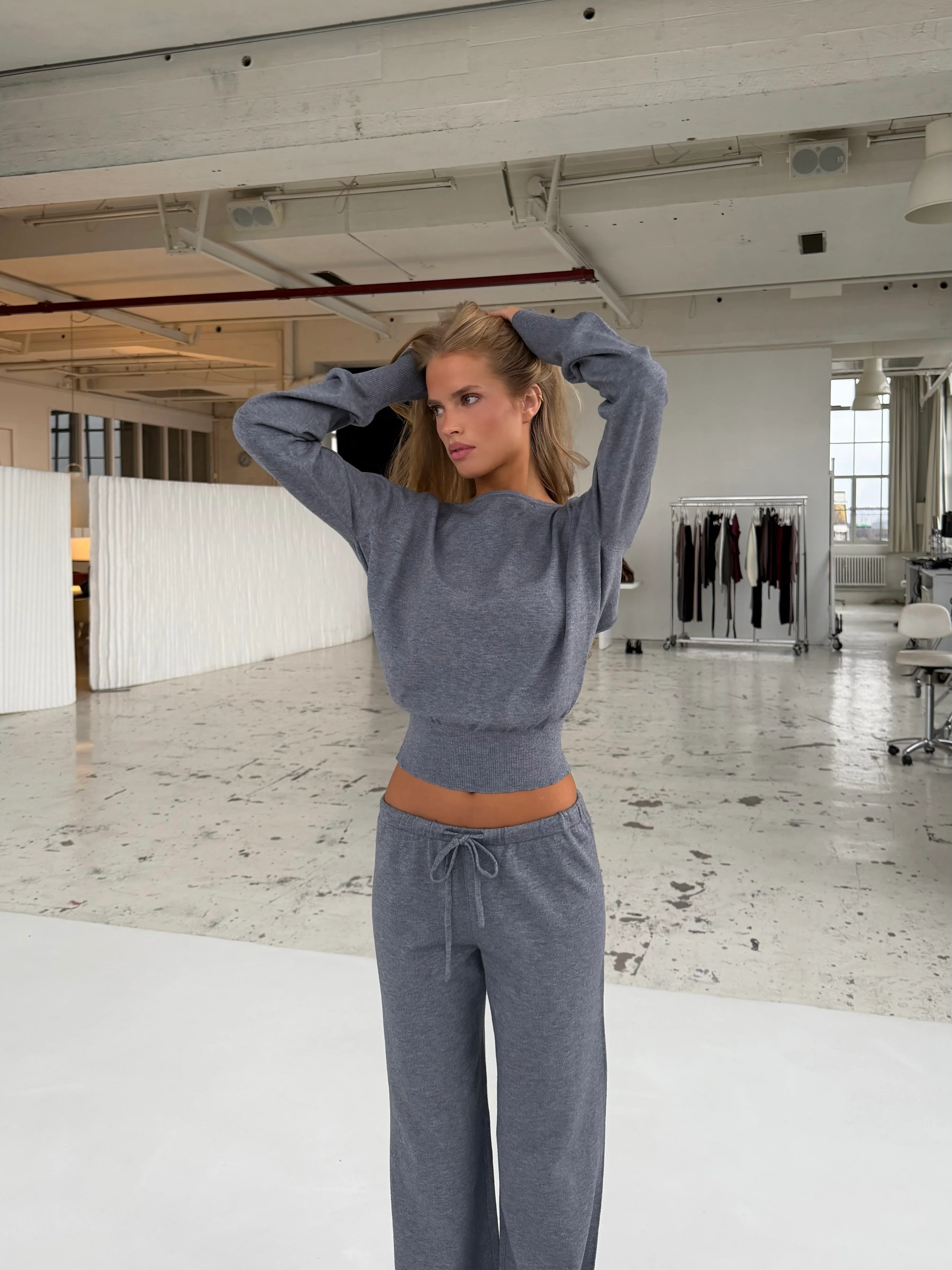 Open back knit top - melange grey
