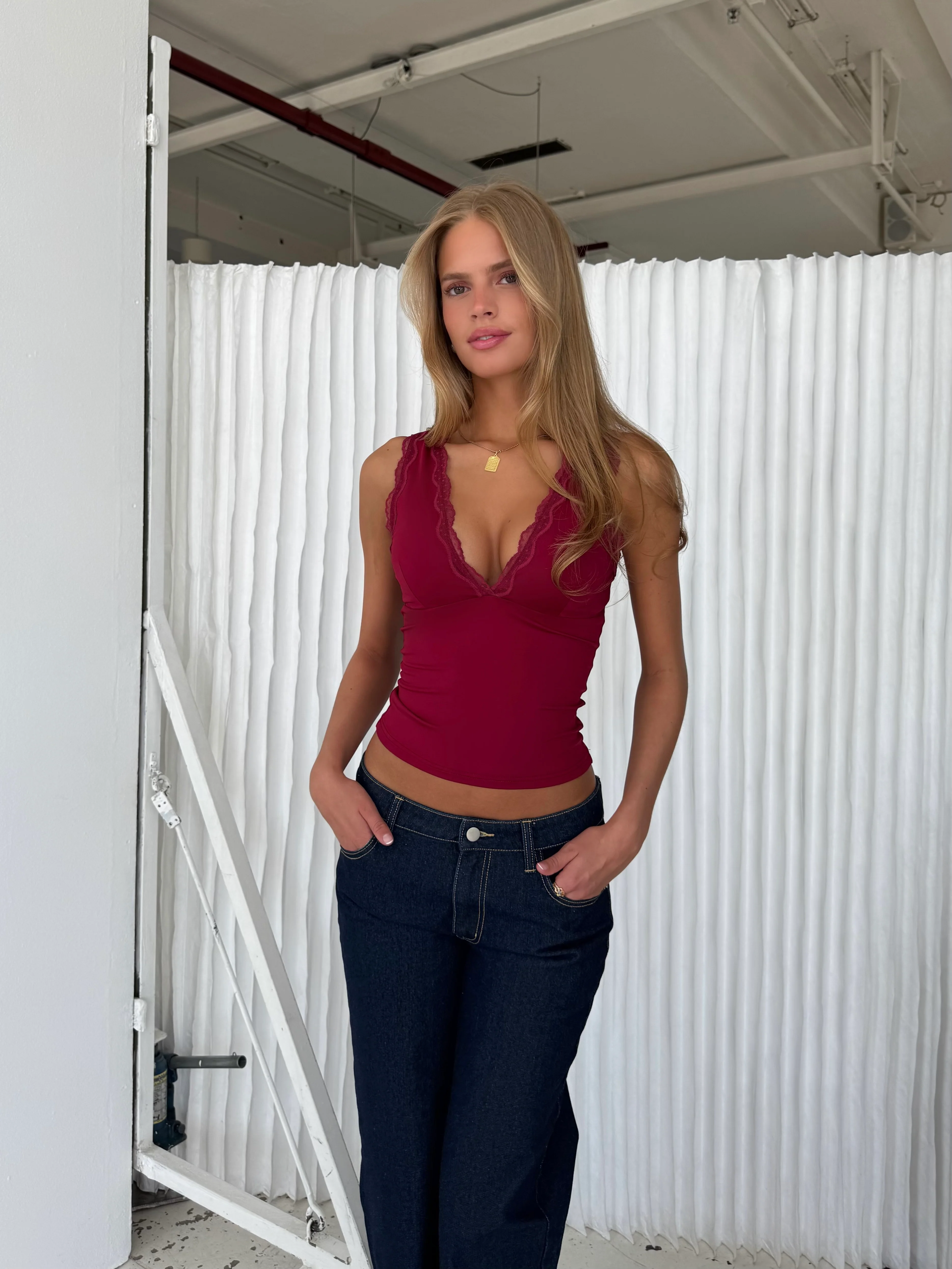 Basic lace top - dark red - Image 2