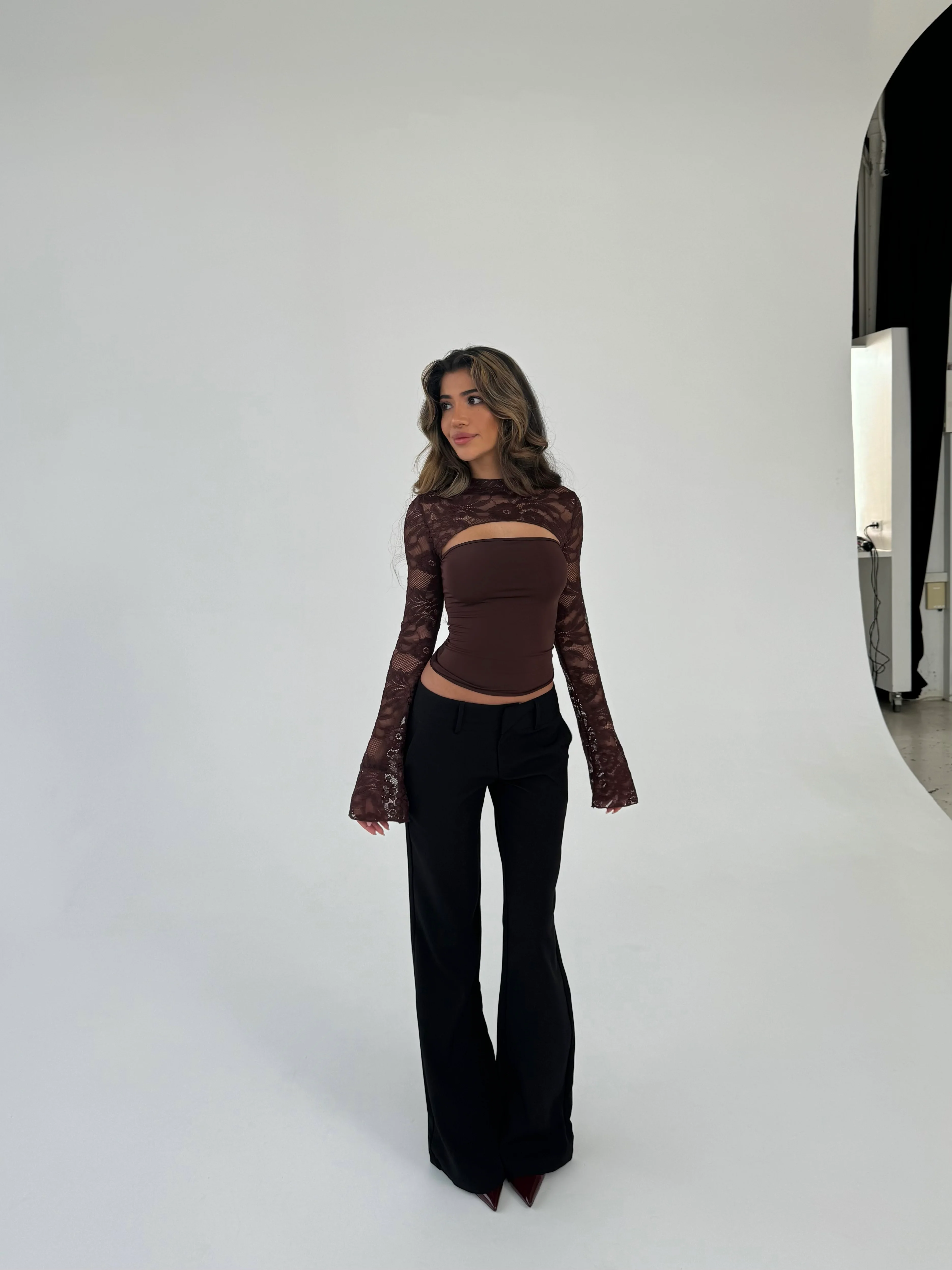 Lara lace long sleeve top - dark brown - Image 6