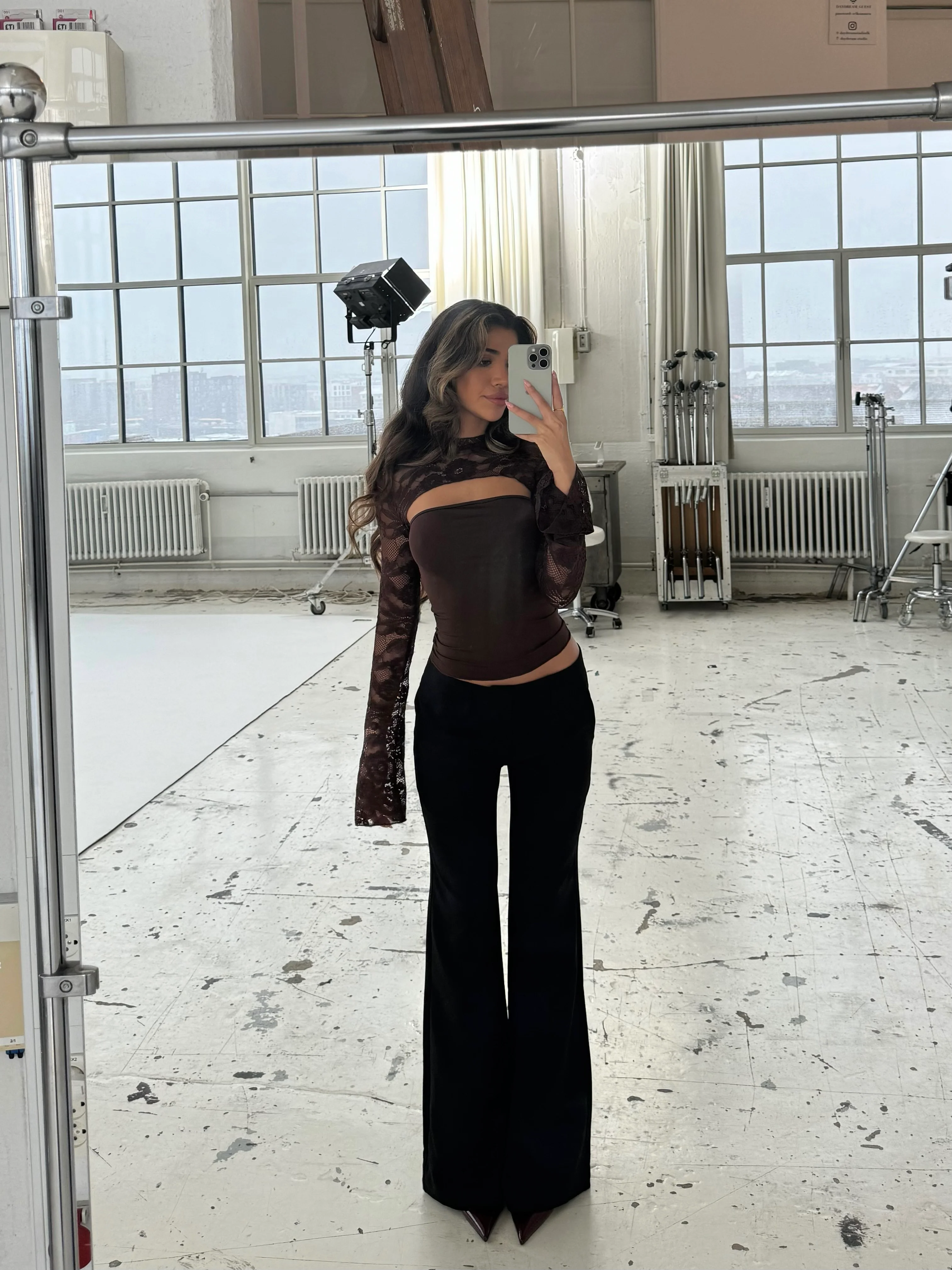 Lara lace long sleeve top - dark brown - Image 7